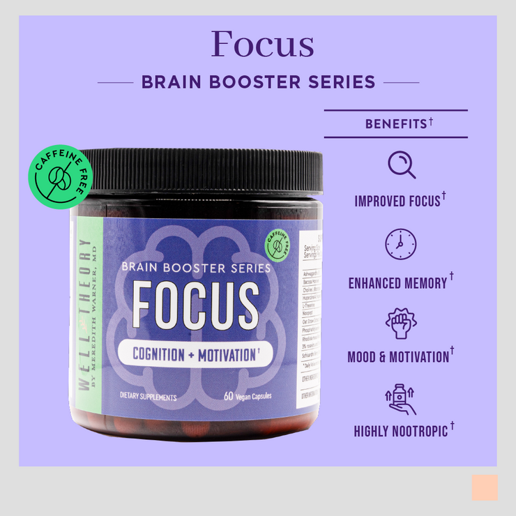 Focus Brain Booster: Rhodiola, Huperzine A, Bacopa Monnieri, Ashwagandha, Choline & More